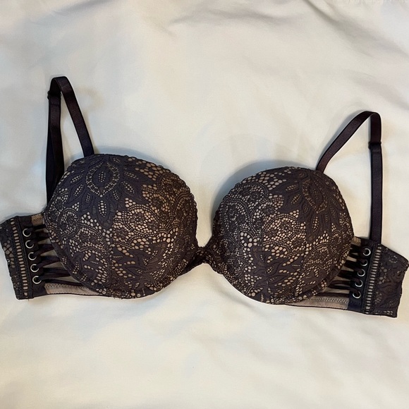 Victoria's Secret Very Sexy Push Up Lace Bra Gray & Rose Beige Underlay 34D SEXY - Picture 8 of 8